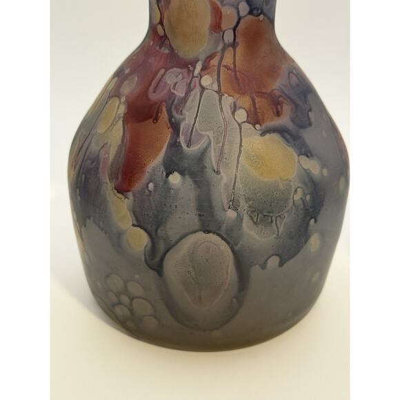 Rueven Nouveau Art Hand Painted Drip Satin Glass Genie Vase 10.75” VTG - Picture 2 of 8